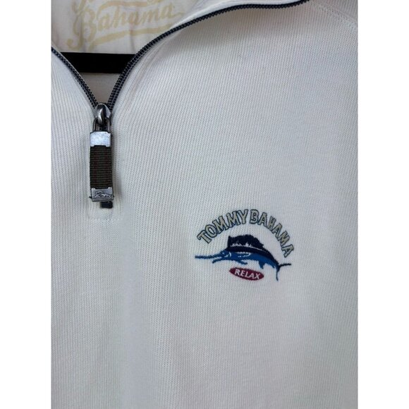 Tommy Bahama men's large cream long sleeve knit‎ 1/4 zip relaxed pullover top - Picture 2 of 8